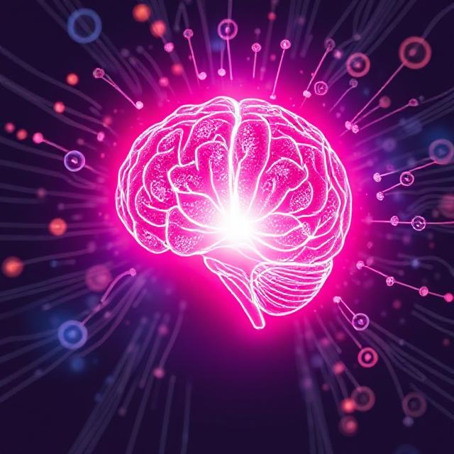 A glowing brain with complex neural networks, symbolizing increased IQ and intelligence.